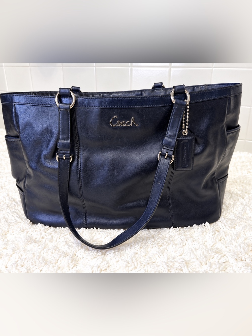 Coach Navy Blue Leather Shoulder Tote